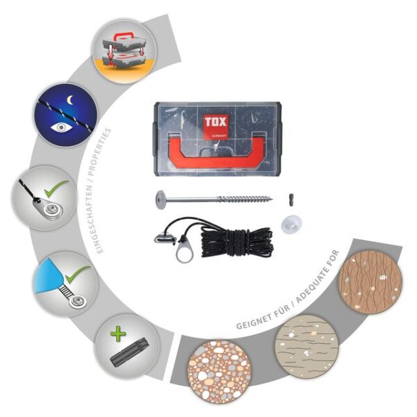 Abspann-Set TOX je 6 x Tellerkopfschraube, Spannseil, Spezial U-Scheibe je 1 x L-Box, Bit TX40 – Bild 2