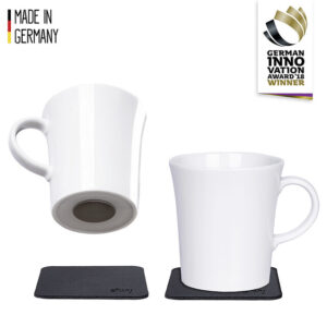 Magnet-Henkeltasse silwy Porzellan 2er-Set Fb. weiß inkl. Metall-Nano-Gel-Pads BLACK