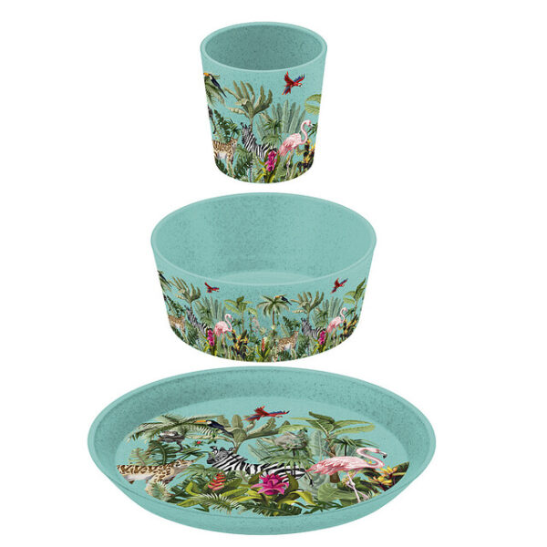Geschirrset koziol CONNECT JUNGLE 3er-Set Kleiner Teller+Schale+Becher Farbe organic turquoise