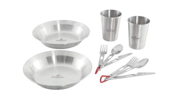Geschirrset ROBENS Sierra Steel Meal Set je 2 x Teller, Becher, Besteck inkl. Tasche