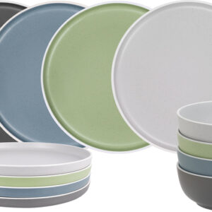 Geschirrset Brunner Midday Dolomit 12-tlg. Je 4 x Ess- und Kuchenteller 4 x Müslischüssel