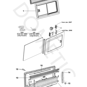 Aussenrahmen DOMETIC mit Scheibe 1200x600mm Farbe grau mit Scharnierleiste silber