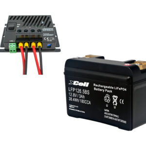 Power Managementset Clesana C1 mit Kabel und LiFePO4 Batterie 12,8 V / 3 Ah