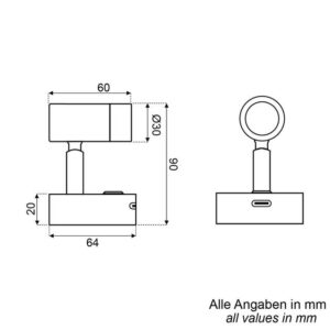 LED Leseleuchte DC mit Dimmschalter und USB-C Ladebuchse