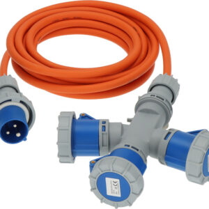 Verl.-Kabel CEE 3 Fach Verteiler 16A 5m H7RN- F3G2.5, orange, IP67, 230 V