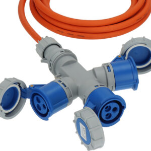 Verl.-Kabel CEE 3 Fach Verteiler 16A 5m H7RN- F3G2.5, orange, IP67, 230 V