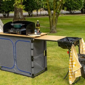 Campingküche Defa mit Bambusplatte inklusive Waschbecken Farbe schwarz, grau