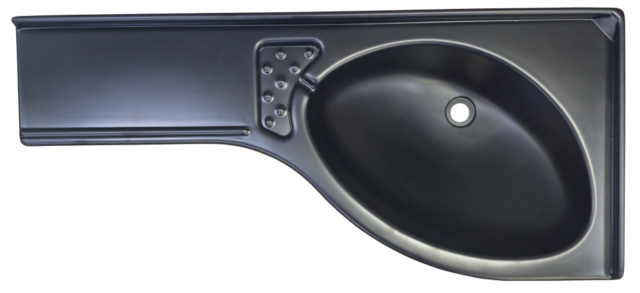 Eckwaschbecken COMET Ablage links mit Seifenablage, Farbe mattschwarz