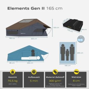 Dachzelt horntools Elements Gen II 165 cm ohne Vorzelt Farbe Midnight Stone