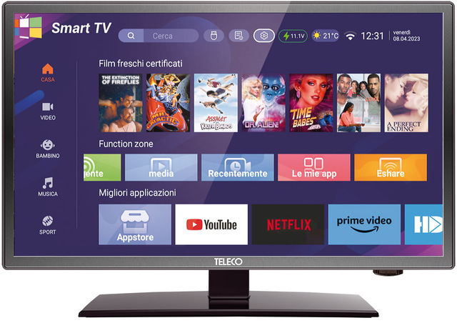 Fernseher TELECO TEK22W13E SMART TV 22 Zoll inkl. 12 V Kabel Farbe schwarz
