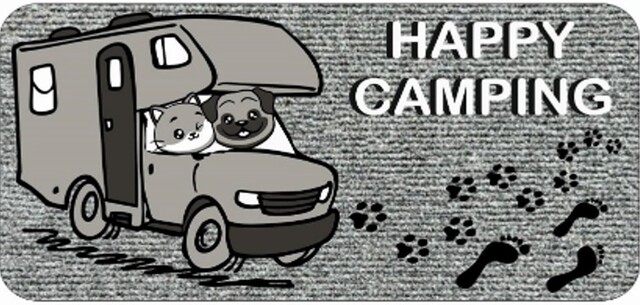 Fußabstreifer Arisol Derby Flock Happy Camping 60 x 40 cm Farbe grau